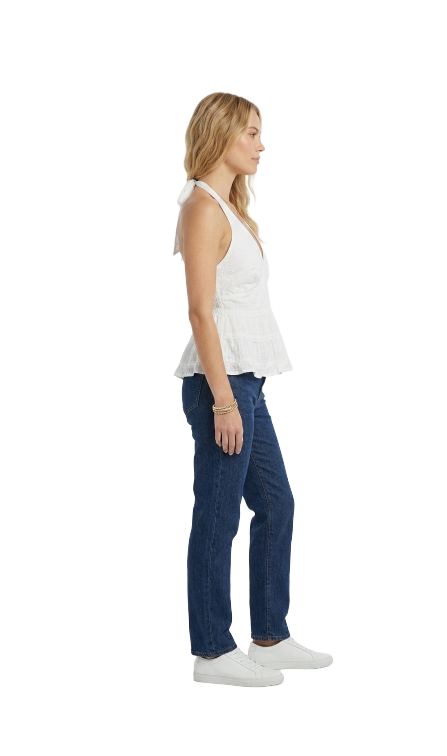 Blusa de tirantes blanca tipo halter perforada