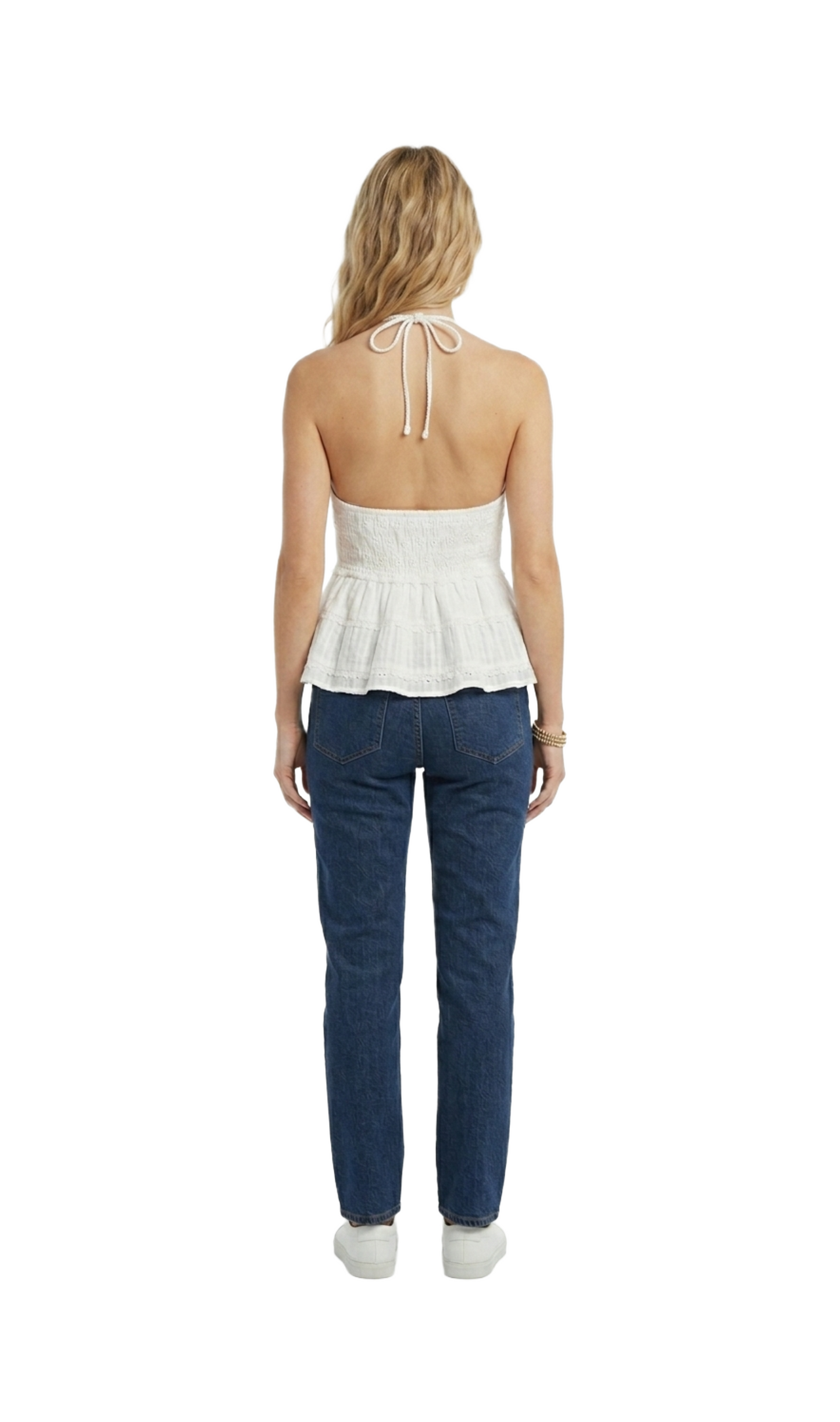 Blusa de tirantes blanca tipo halter perforada