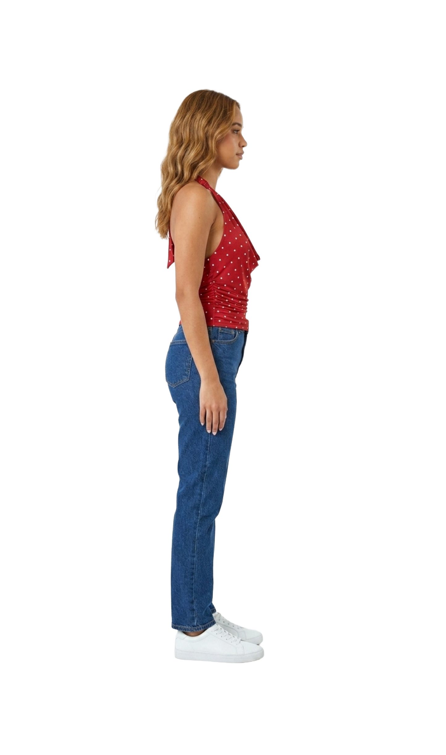 Blusa roja de puntos blancos tipo halter