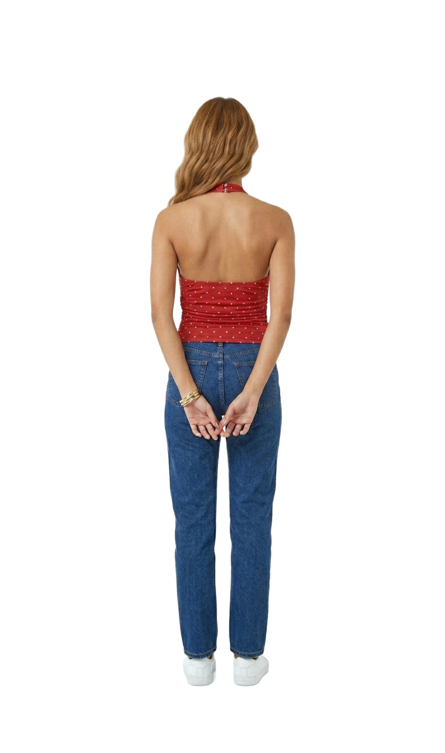 Blusa roja de puntos blancos tipo halter