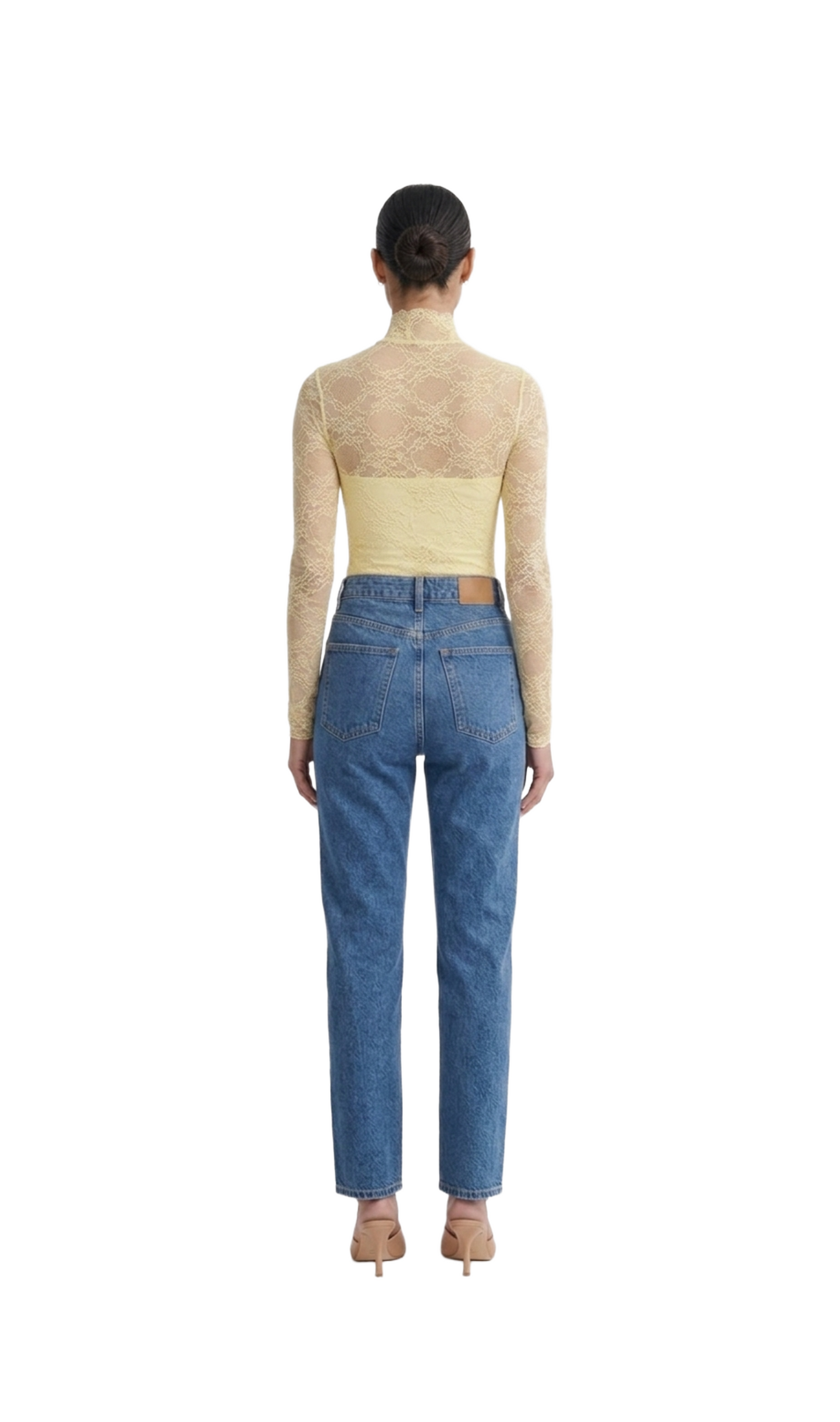 Blusa mesh amarilla manga larga cuello alto