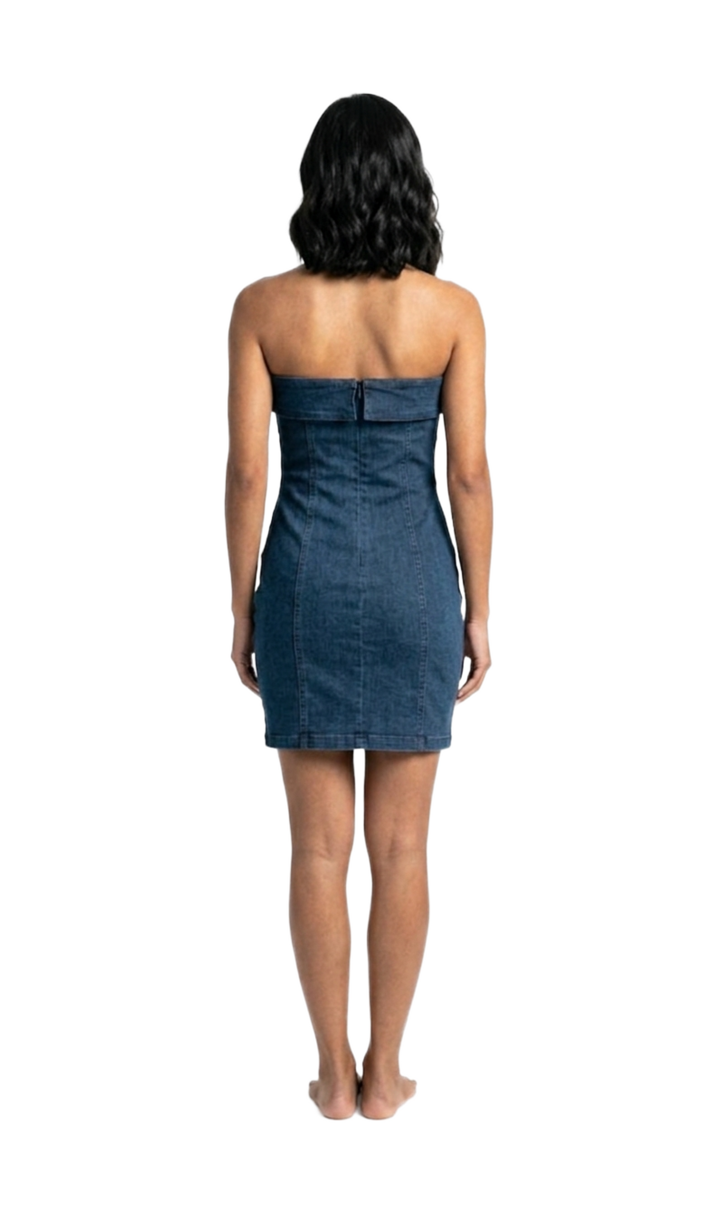 Vestido strapple de mezclilla con dobladillo en pecho