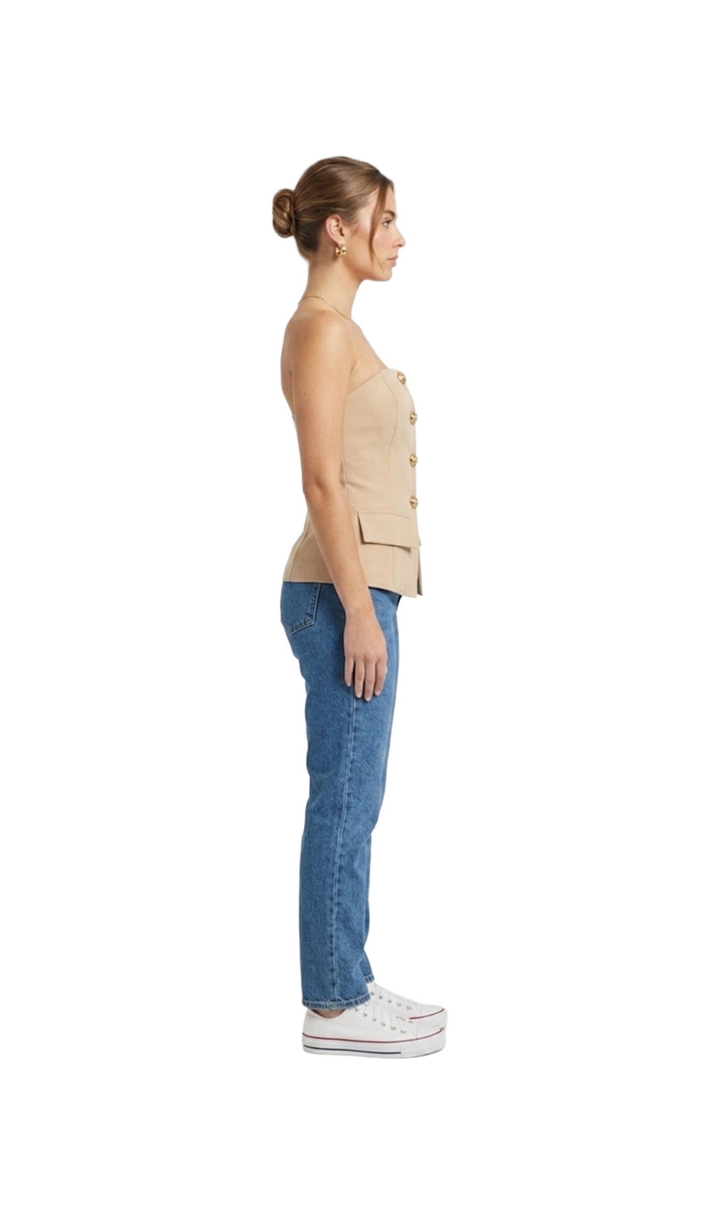 Strapple beige con botones dorados curvos