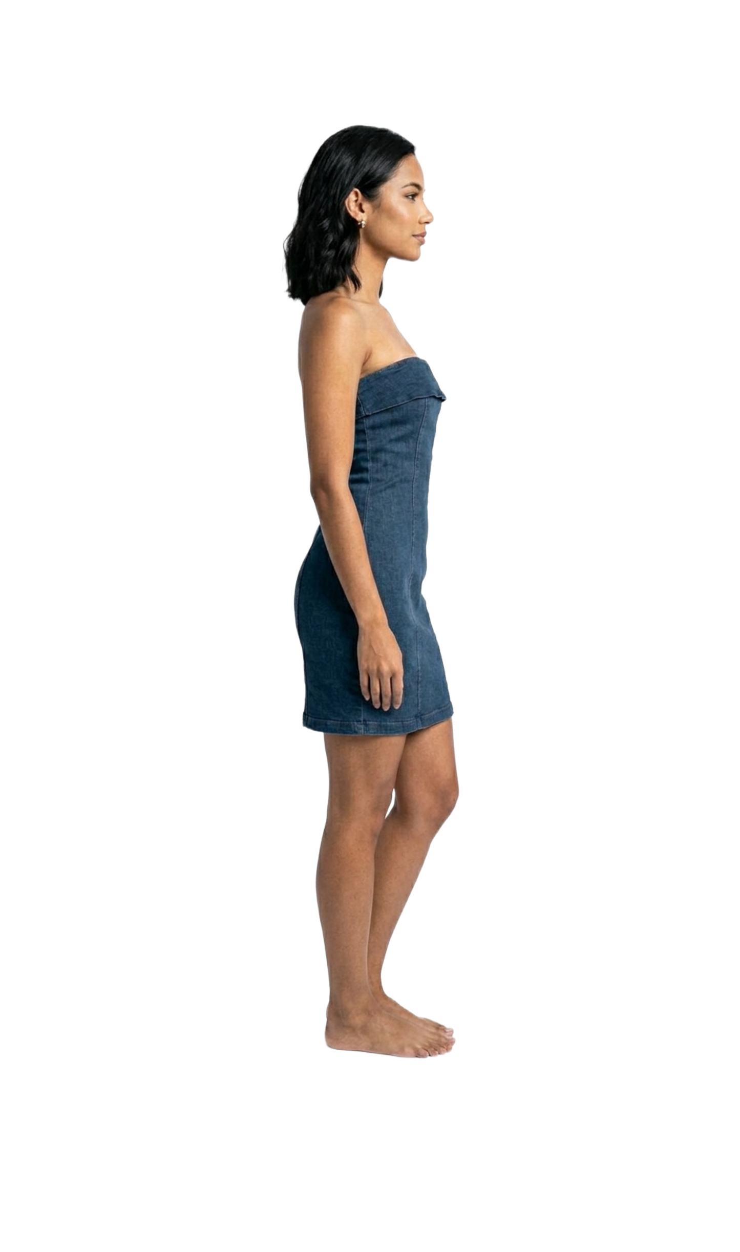 Vestido strapple de mezclilla con dobladillo en pecho