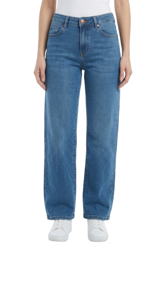 Pantalón corte recto cintura alta con ligero deslavado