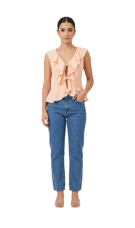 Blusa sin tirantes con olanes al frente