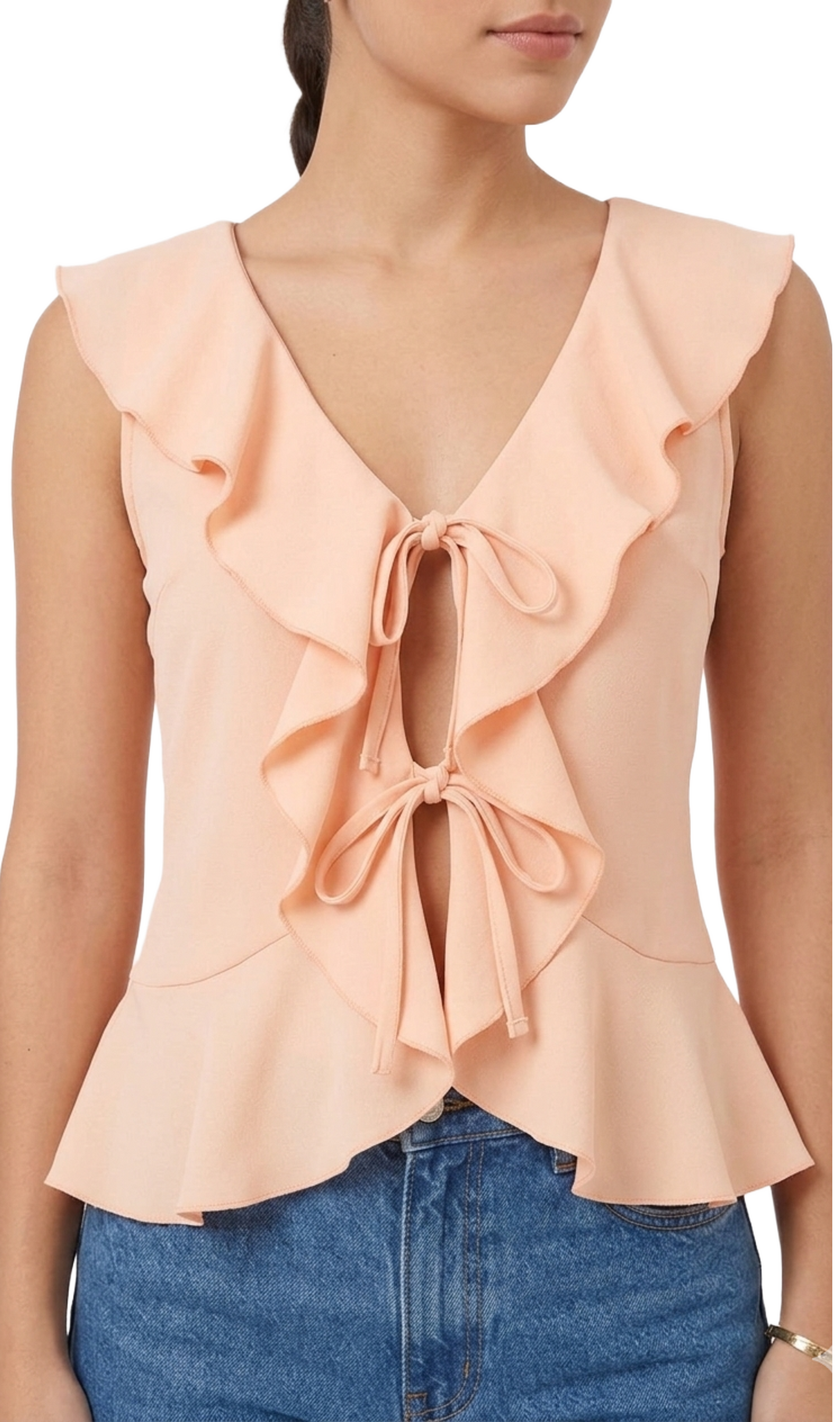 Blusa sin tirantes con olanes al frente