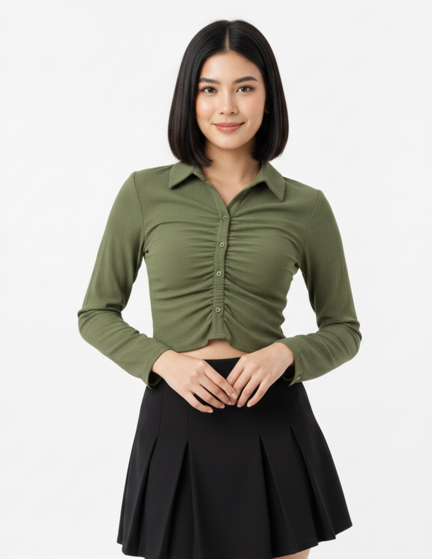 Crop top verde plisado abotonado