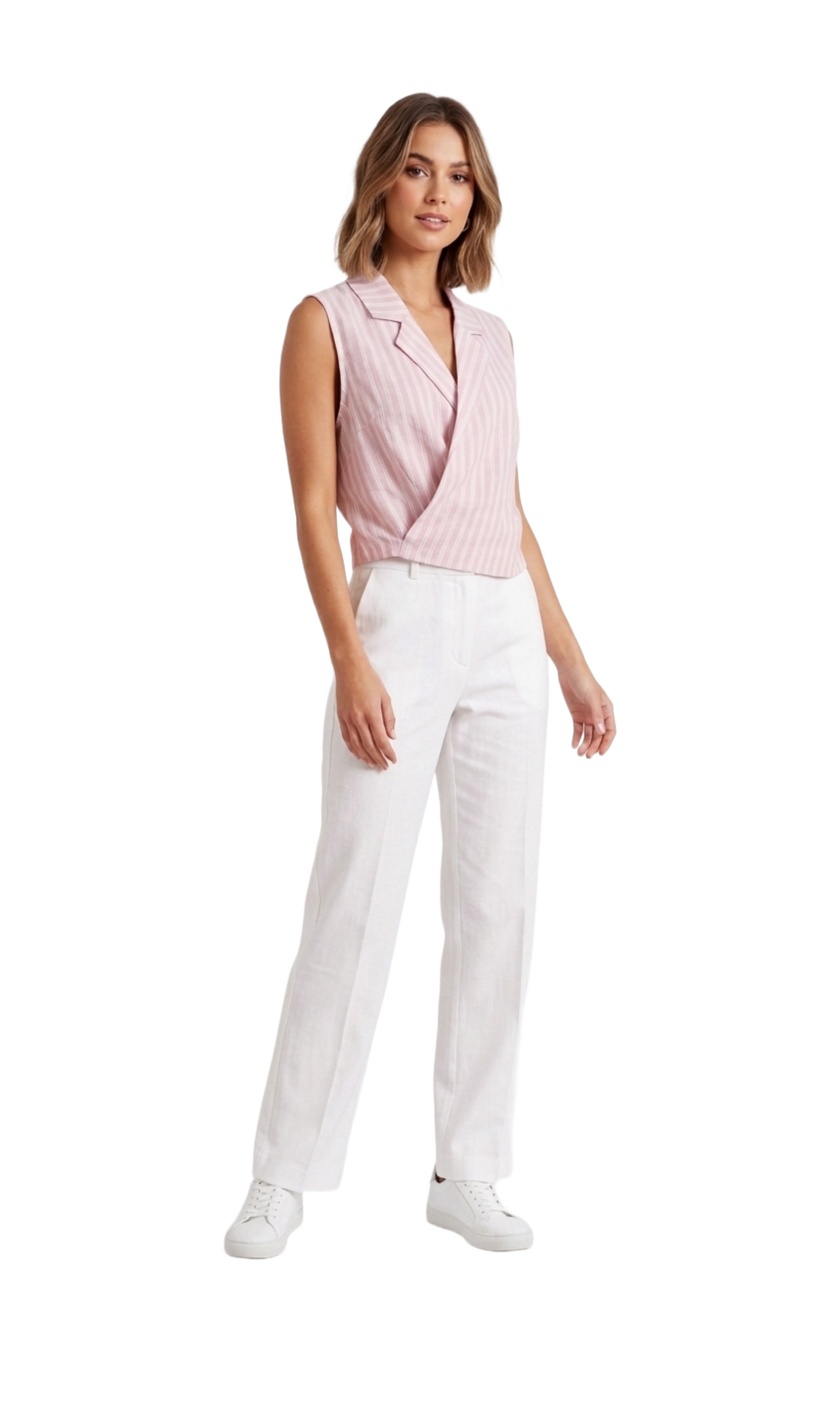 Crop top estampado a rayas con amarre lateral sin mangas