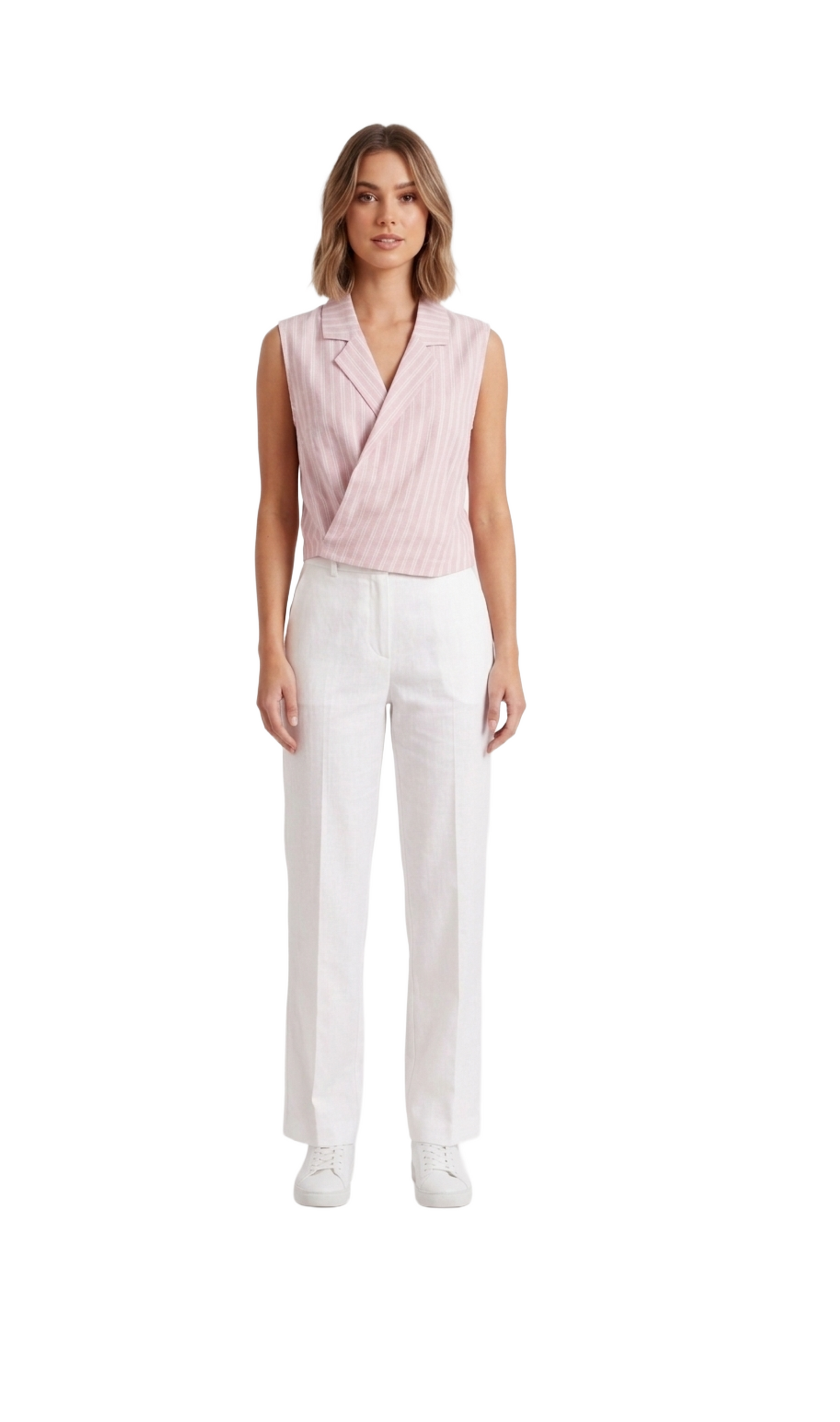 Crop top estampado a rayas con amarre lateral sin mangas