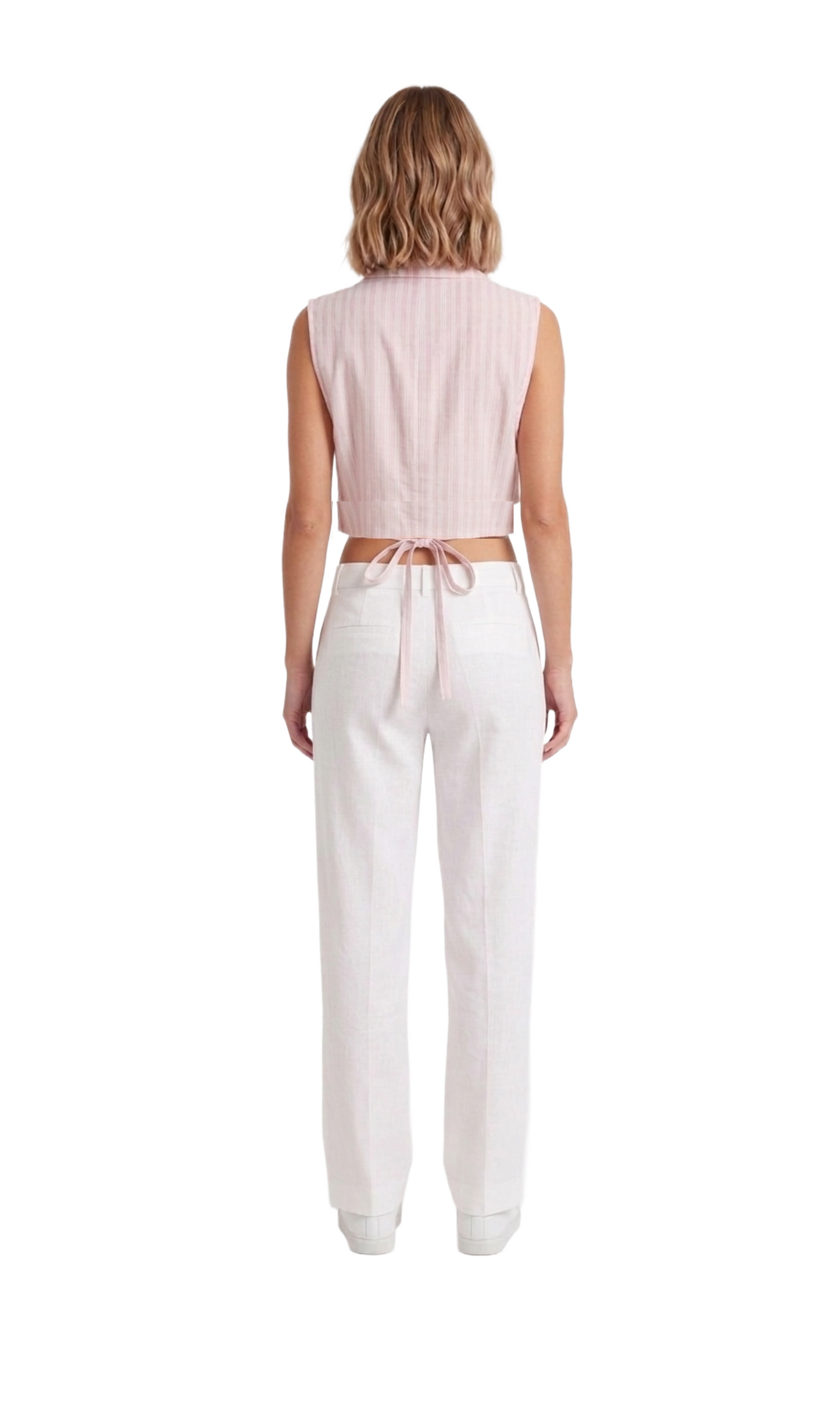 Crop top estampado a rayas con amarre lateral sin mangas