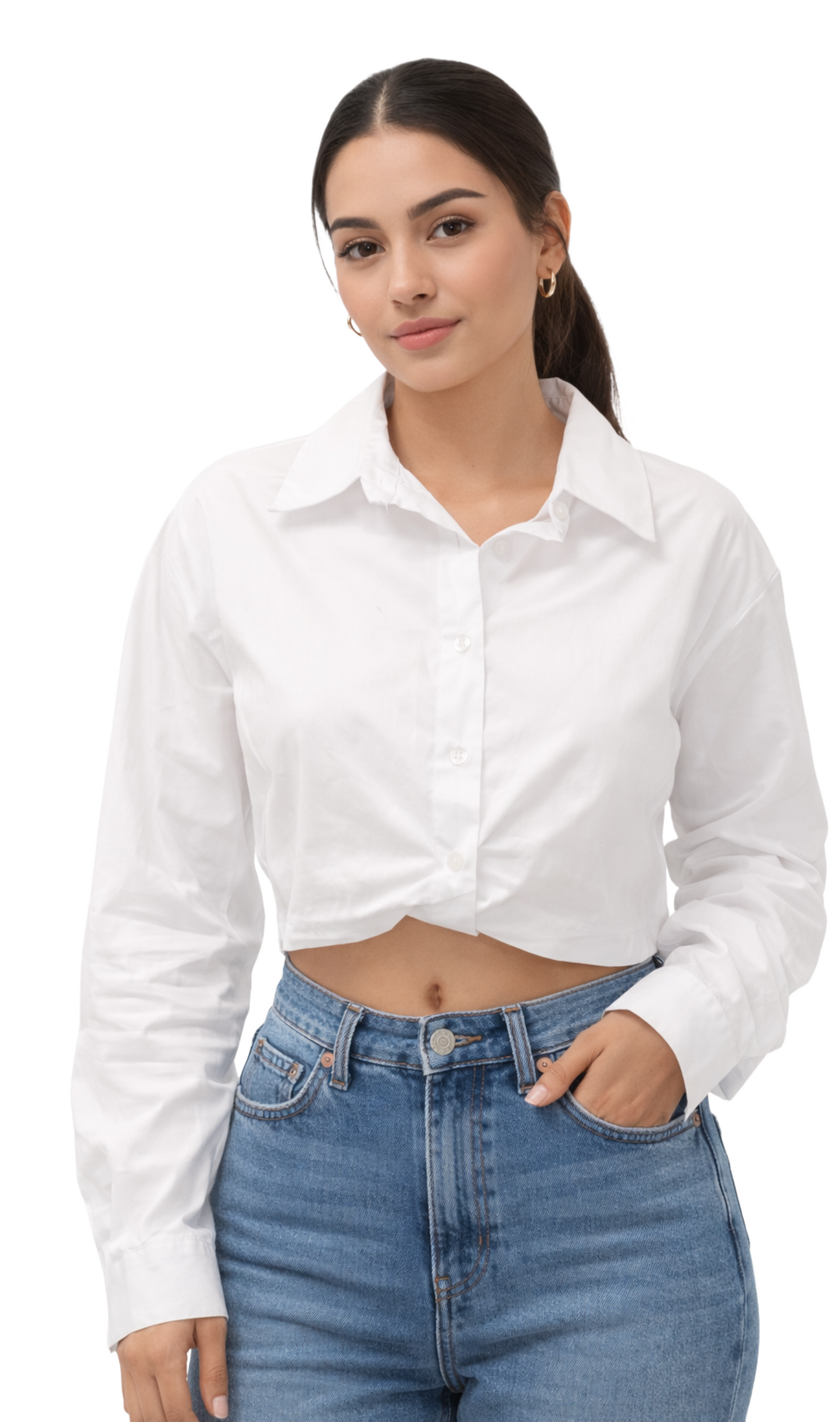 Crop top manga larga abotonado