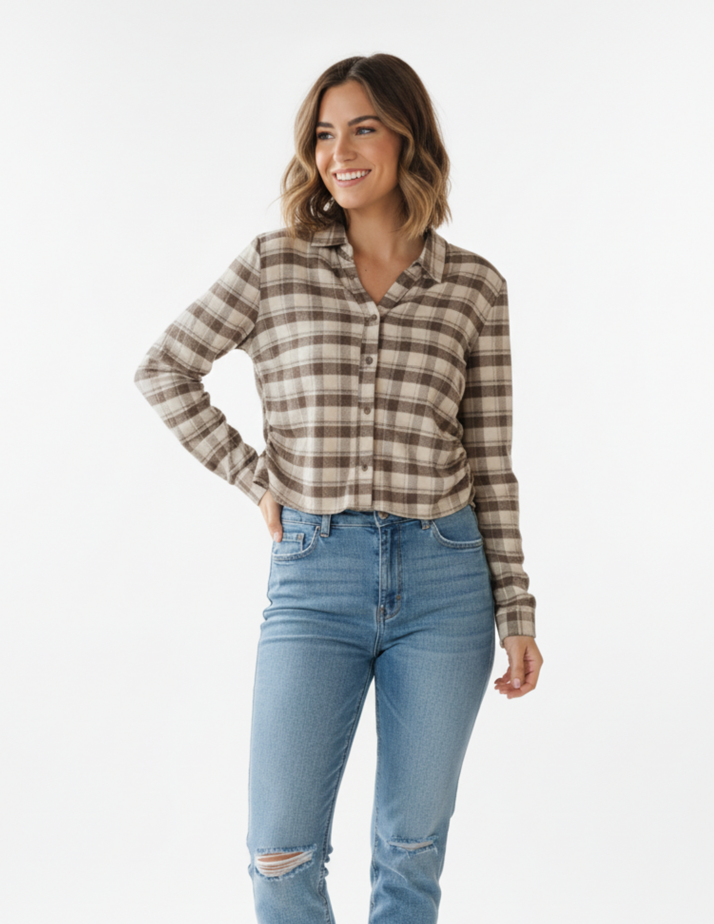 Blusa a cuadros plisados laterales