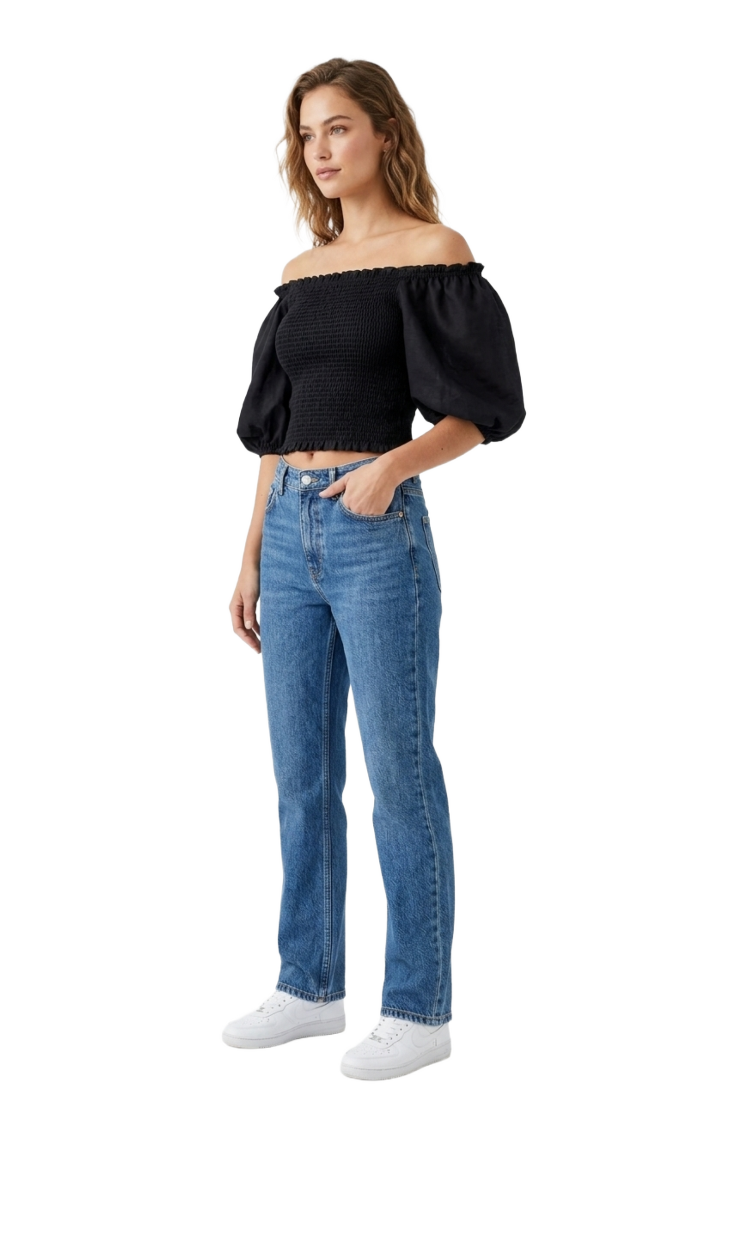 Blusa con mangas tipo globo con elástico