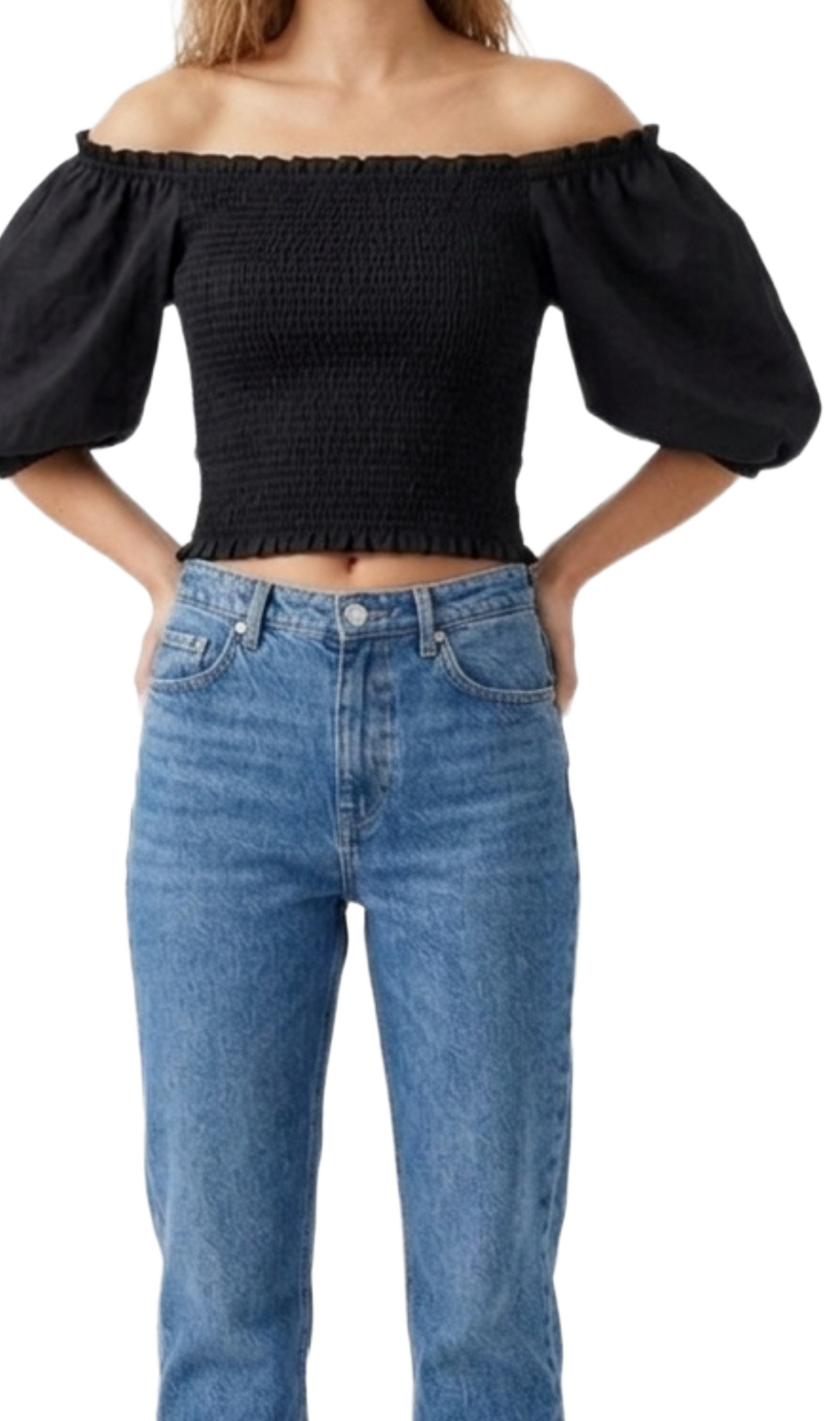 Blusa con mangas tipo globo con elástico