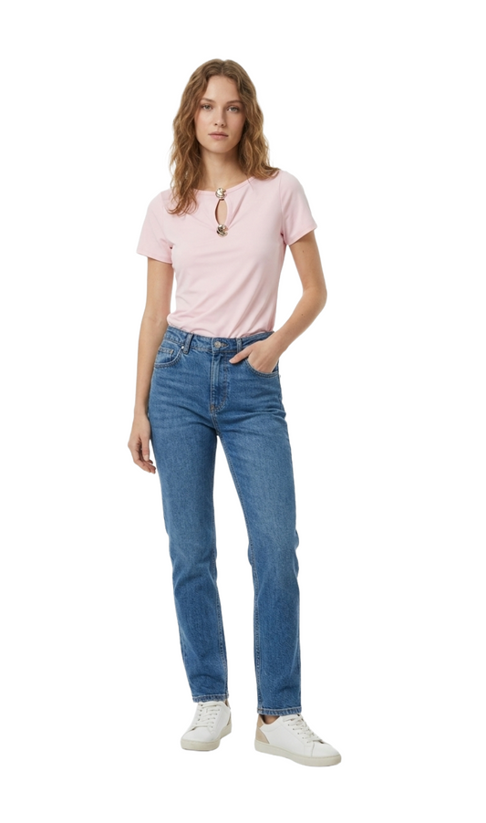 Crop top rosa cuello redondo