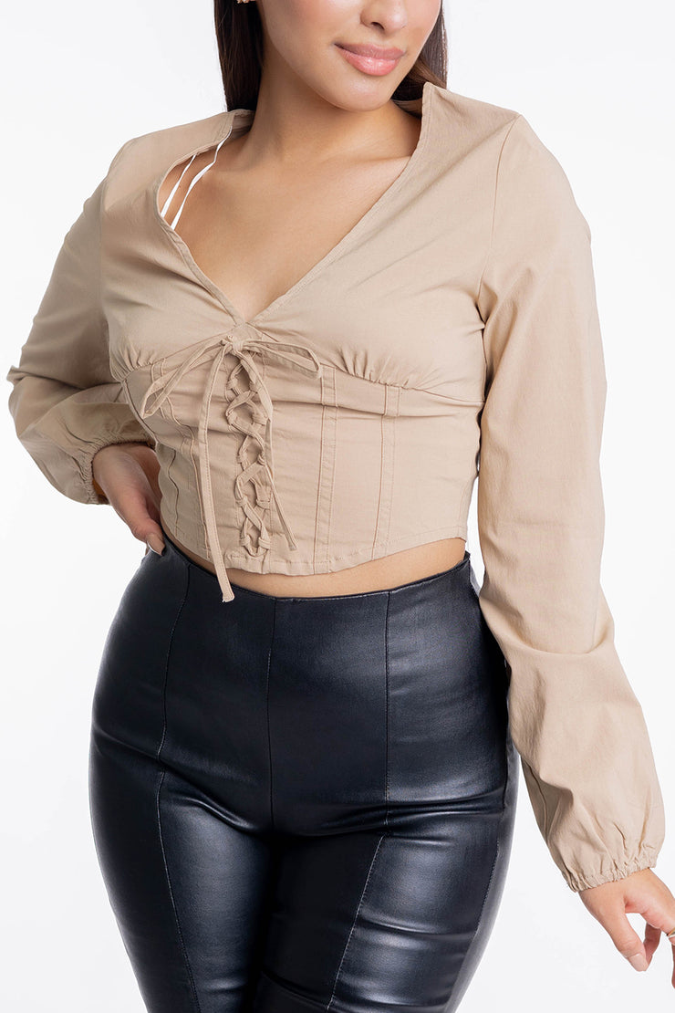 Crop top de manga larga y elásticos